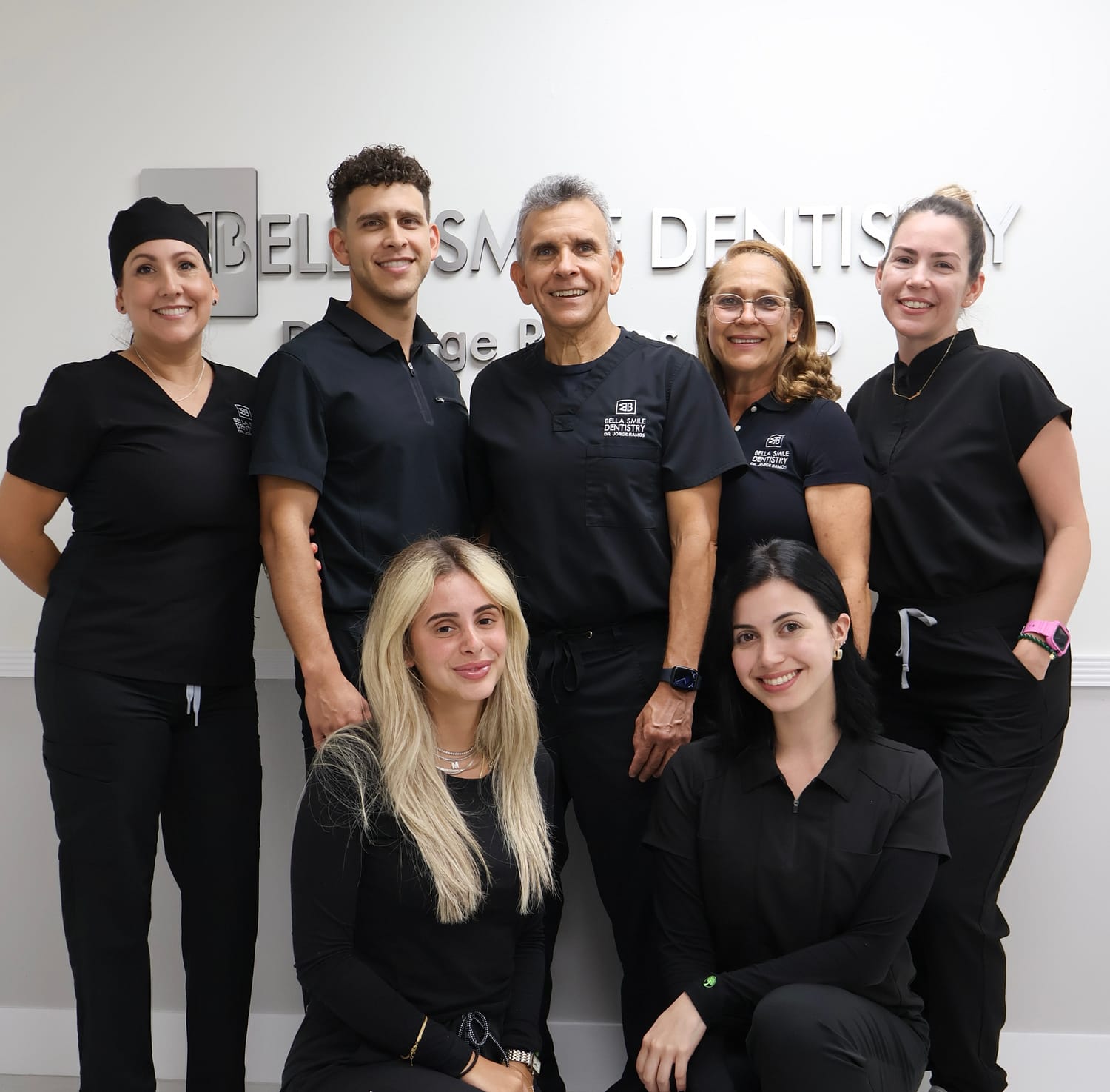 Picture of doctor and dental team smiling in the office
